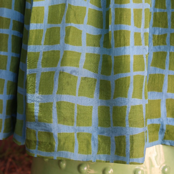 Vintage I. Magnan 100% Silk Green & Blue Geometric Square Shirt Dress - Picture 17 of 17